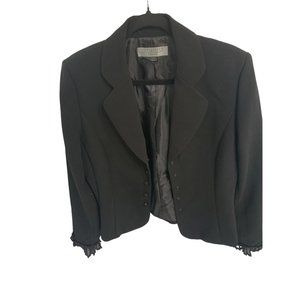 Studio Tahari Womens Size 12 Black Blazer Suit Coat Snap Shirt Ruffle Trim Line